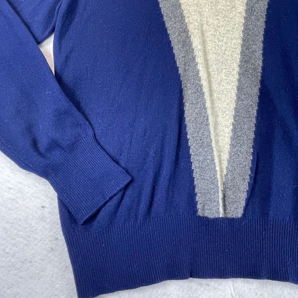 Vintage SNOW LOTUS Mens 44/L/XL Blue Multi Cashmere Fair Isle V-Neck Sweater - Picture 3 of 14